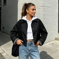 thumbnail image 2 of Jackets for Women Cropped Collared Button Jacket with Plaid Lined Short Trench Coat for Fall Black M, 2 of 6