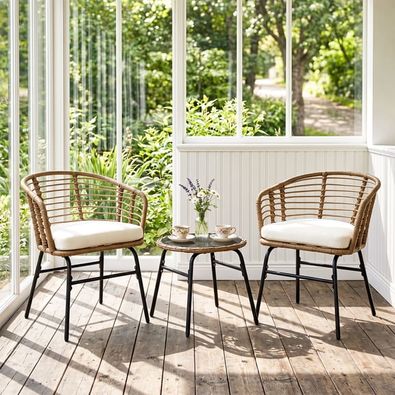Costway 3 Pieces Patio Furniture Set with Tempered Glass Coffee Table and Soft Cushions