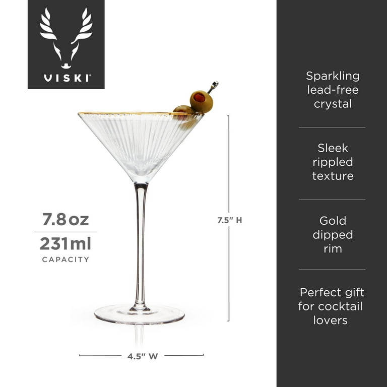 True Brands Viski Heavy Base Crystal Martini Glasses, Set of 2
