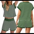 thumbnail image 2 of Conjunto de 2 Piezas de Verano para Mujer, Camiseta de Corta A Rayas y Pantalones Cortos, Conjunto A Juego, Verde Tinta, Talla M, 2 of 6