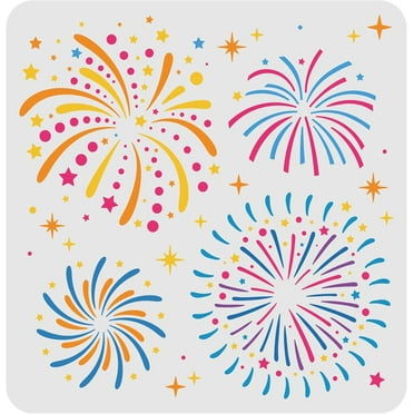 Large Plastic Reusable Drawing Painting Stencils Templates for Painting on Scrapbook Fabric Tiles Floor Furniture Wood Square Fireworks Pattern 300x300mm