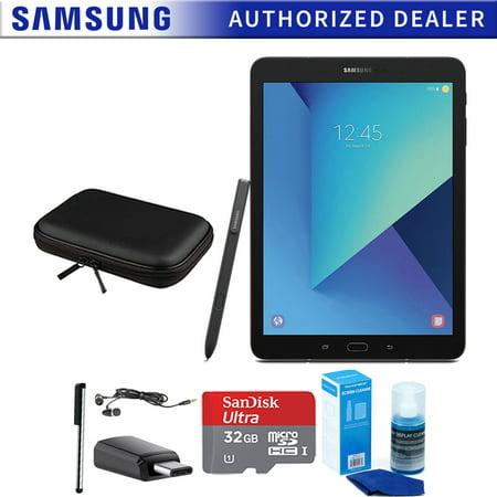 samsung galaxy tab s3 9.7 inch tablet with s pen - black - 32gb accessory bundle includes 32gb microsd high-speed memory card, protective sleeve, stylus, usb-c adapter, screen cleaner and