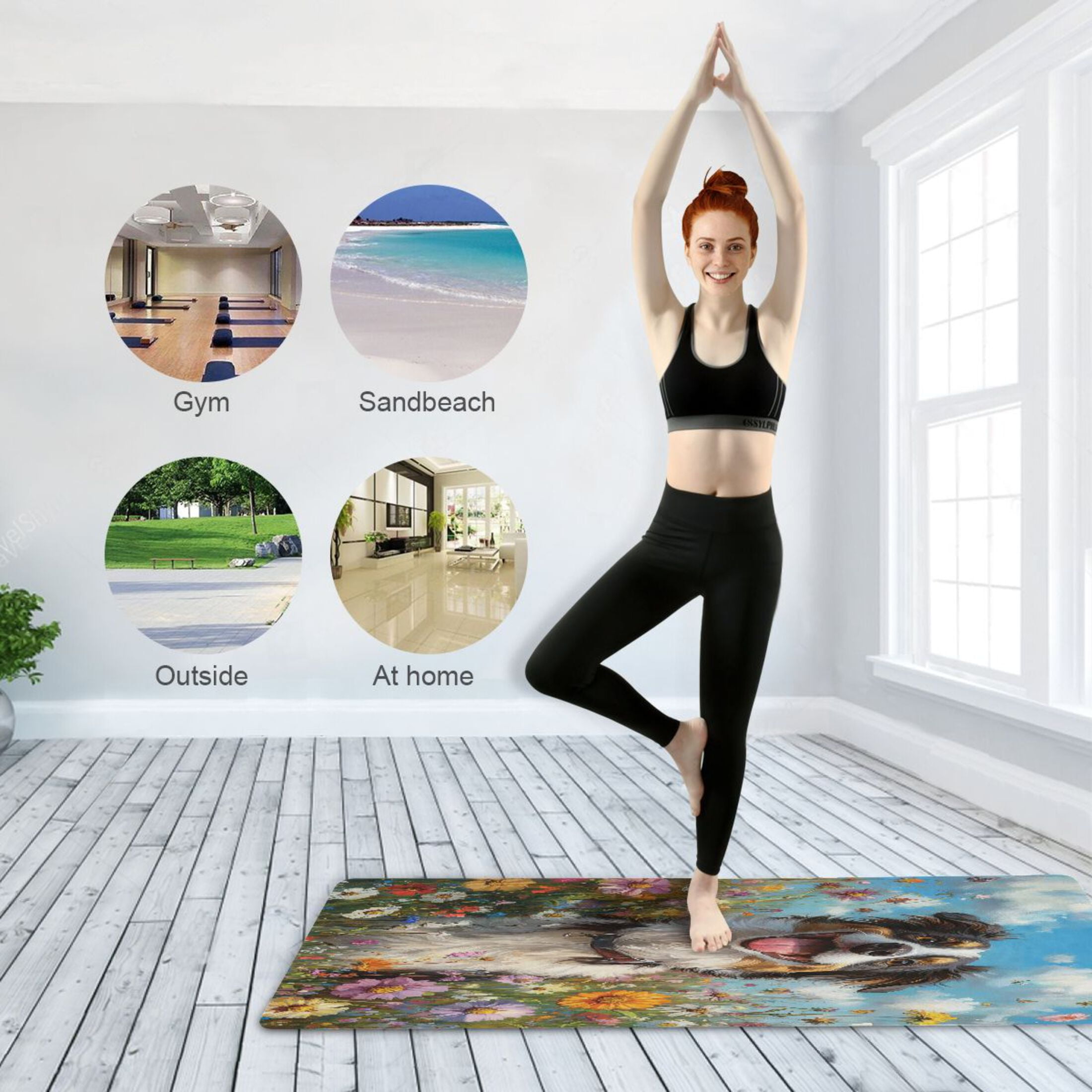 BZSMCE Yoga Mat Women Oyful Pup in A Flower Field Fitness Mat