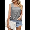 thumbnail image 3 of Camisetas de Tirantes de Verano para Mujer, Corte Holgado, Plisado, Cuello Cuadrado, Sin Mangas, Dobladillo Curvo, Fluido, Gris, XL, 3 of 10