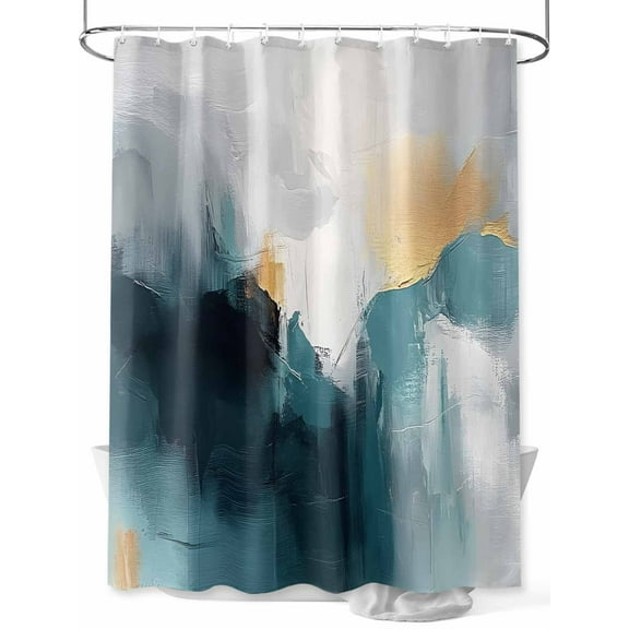 Abstract Color Block Shower Curtain, Gradient Blue Grey Black Modern Style Waterproof Shower Curtain Set with 12 Hooks Lightweight Washable Fabric Shower Curtains for Bathroom 48x72 Inches