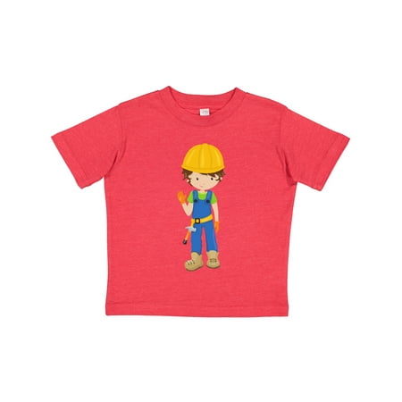 

Inktastic Construction Worker Brown Hair Cute Boy Hammer Gift Toddler Boy Girl T-Shirt