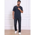 thumbnail image 2 of DARING DIVA Men's Henley Short Sleeve Button Down Jacquard Knitted T-Shirt M Dark Blue, 2 of 7