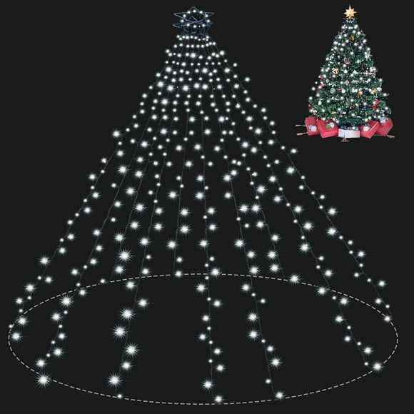 Luces para árbol de Navidad Meknow, 400 LED, 3 m, 10 líneas, color blanco frío