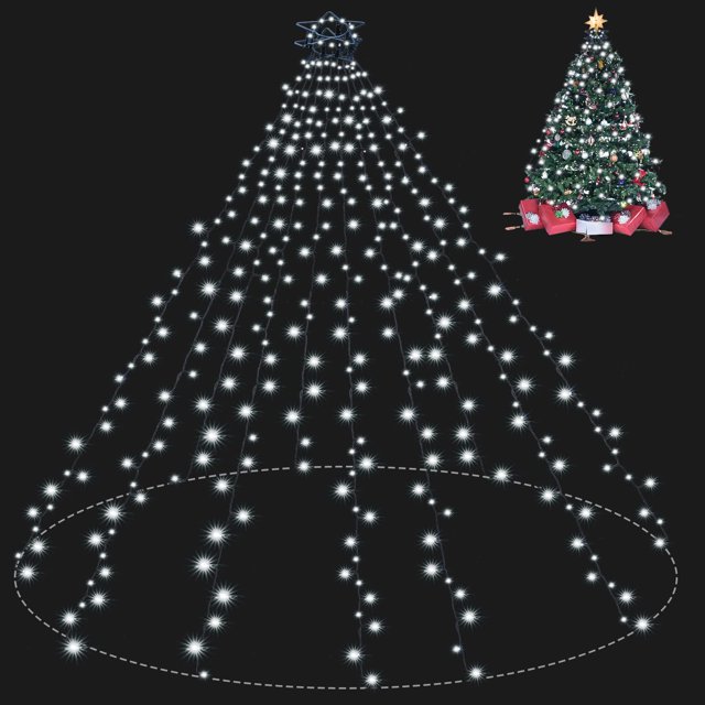 Luces para árbol de Navidad Meknow, 400 LED, 3 m, 10 líneas, color blanco frío