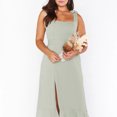 thumbnail image 3 of Vestidos de dama de honor elegantes de verano para mujer, vestido largo largo con volantes y cuello cuadrado, sin mangas, informal, dividido - Verde,S, 3 of 7