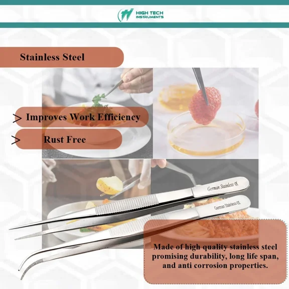 Kitchen Tweezers Food Tongs Cooking & Plating 6" Serrated Tips Fine Steel 2 Pcs