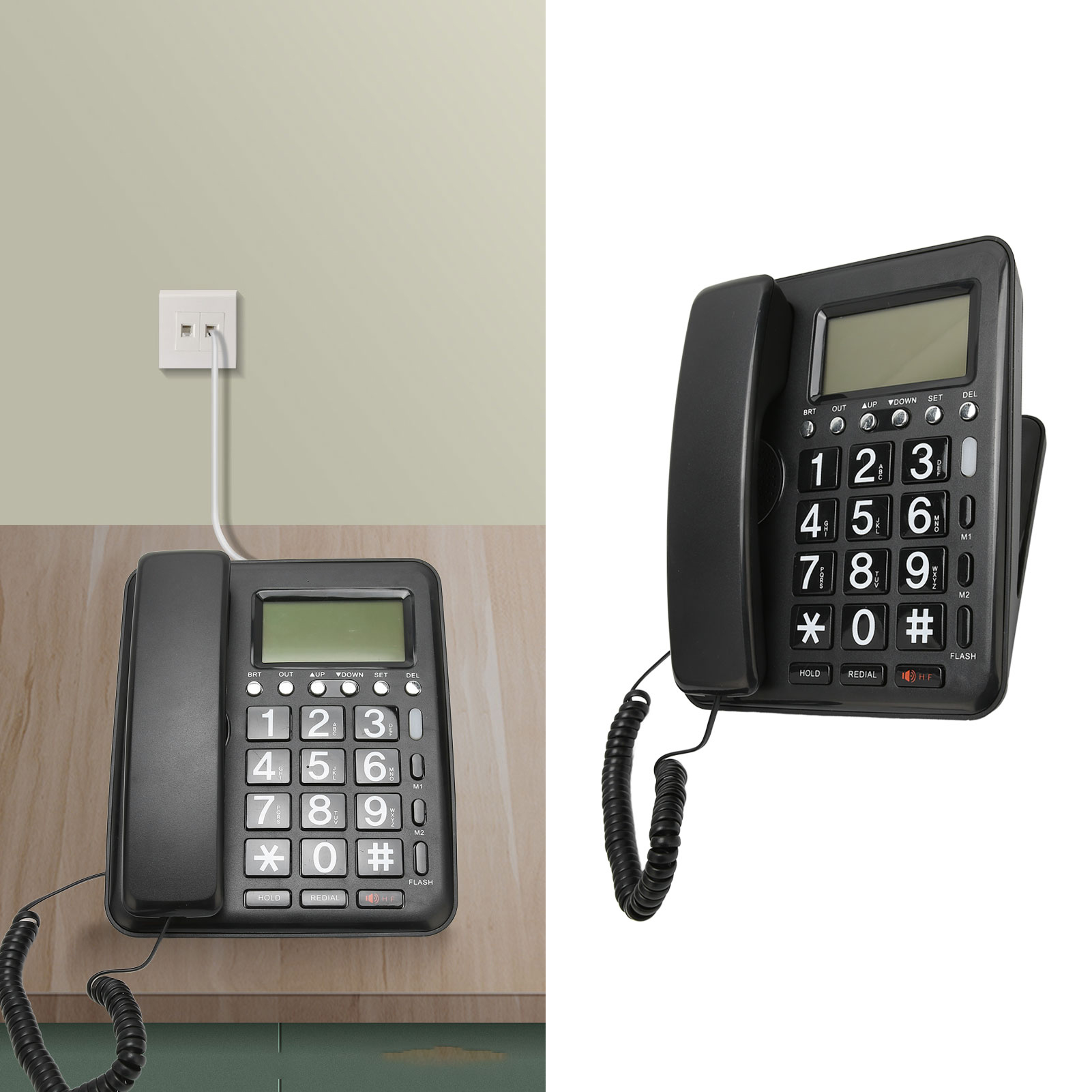 Corded Phone, Wired Landline Desktop House Phone With Big Button For