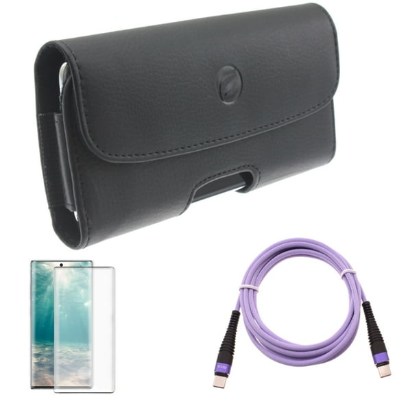 Case Belt Clip & Purple 10ft PD Cable & Screen Protector for Samsung Galaxy Note 20 (6.7") - Combo with Leather Holster & Type-C to USB-C Fast Charger Cord & Tempered Glass (Fingerprint Unlock)