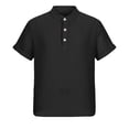 thumbnail image 7 of CQONEPT Boys Linen Henley Shirts Short Sleeve T Shirts Summer Tee Tops Solid Color Button Up Blouse for Kids Black 11-12 Years, 7 of 7