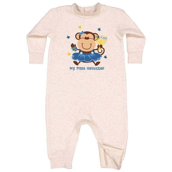 Inktastic Monkey Girl 1st Hanukkah Baby Fleece Romper
