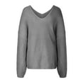 thumbnail image 4 of Fesfesfes Women Sweaters Solid Color Long Sleeve Sweater Casual Loose V-Neck Knitting Sweater Clearance Under $10, 4 of 4