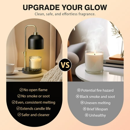 Better Homes & Gardens Matte Black Metal Candle Warmer Lamp with Adjustable Height, Gold Accent