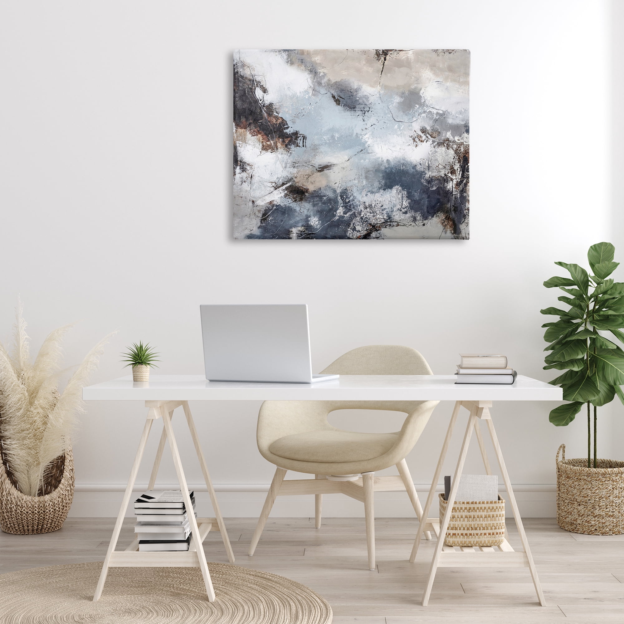 Stupell Industries Grey Organic Abstract Abstract Painting Gallery Wrapped Canvas Art Print Wall Art, 40 x 30