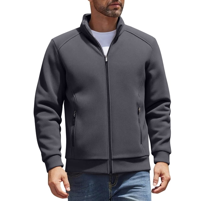 WRKEKC Men's Winter Jacket Wool Blend Long Sleeve Coat with Button and Zipper Closure, Turn-Down Collar, Pockets for Warmth and Wind Protection in Solid Color Gray M