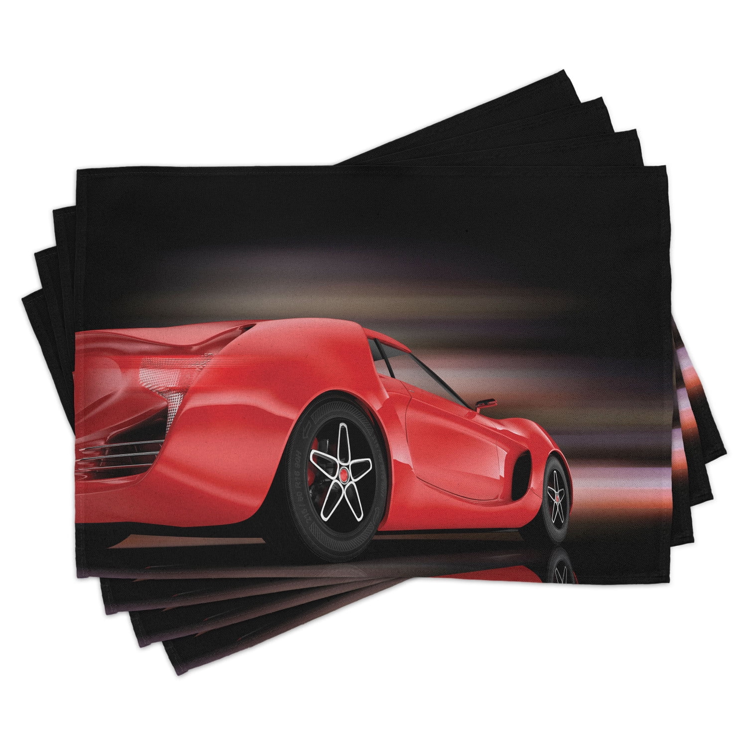 Cars Placemats Set of 4 Rear View of A Futuristic Sports Car Motion