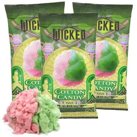 Wicked Themed Cotton Candy, Movie Night Snacks, Sweet and Sour Sugar Floss, Pack of 3, 2.5 Ounces