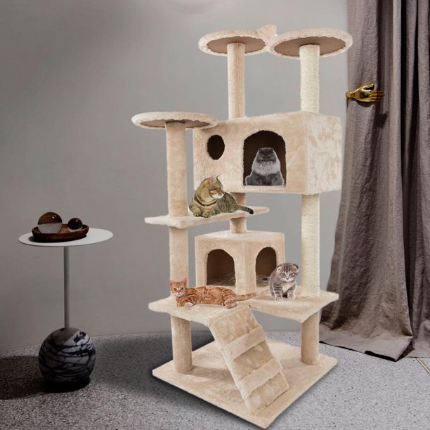 Winado 52 in. Cat Tree Tower Scratcher Condo Beige