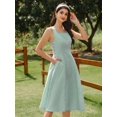 thumbnail image 2 of Vintage Elegant Women's Ditsy Floral Sleeveless Square Neck A-Line Midi Dress with Pockets and Button Detail, 2 of 10