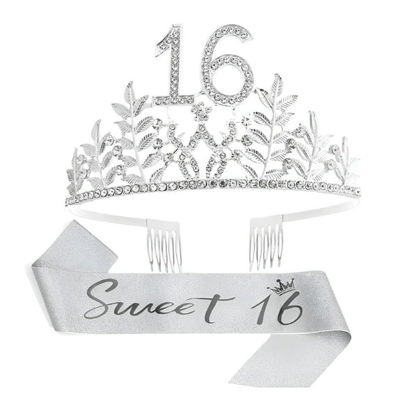 ACDANC 16th Birthday Sash & Rhinestone Tiara Kit,Happy 16th Birthday Gifts for Her 16th Birthday Decorations for Women