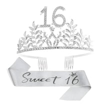 ACDANC 16th Birthday Sash & Rhinestone Tiara Kit,Happy 16th Birthday Gifts for Her 16th Birthday Decorations for Women