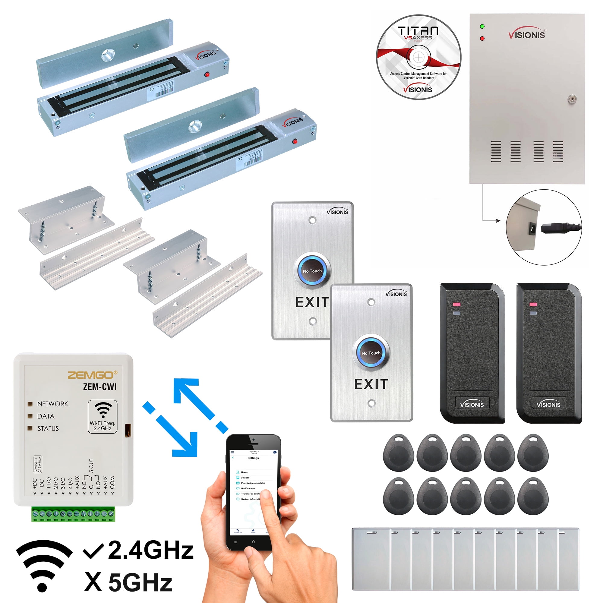 FPC-8476 Smart Mobile WIFI Controller Two Doors Access Control, Android +  Apple App, Web Browser + Remote Viewing, In Swinging Door 1200lb Maglock,  