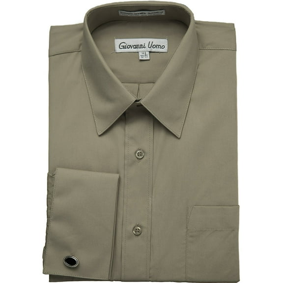 Gentlemens Collection Men's 1921FC French Cuff Solid Dress Shirt - Olive - 18.5 4-5