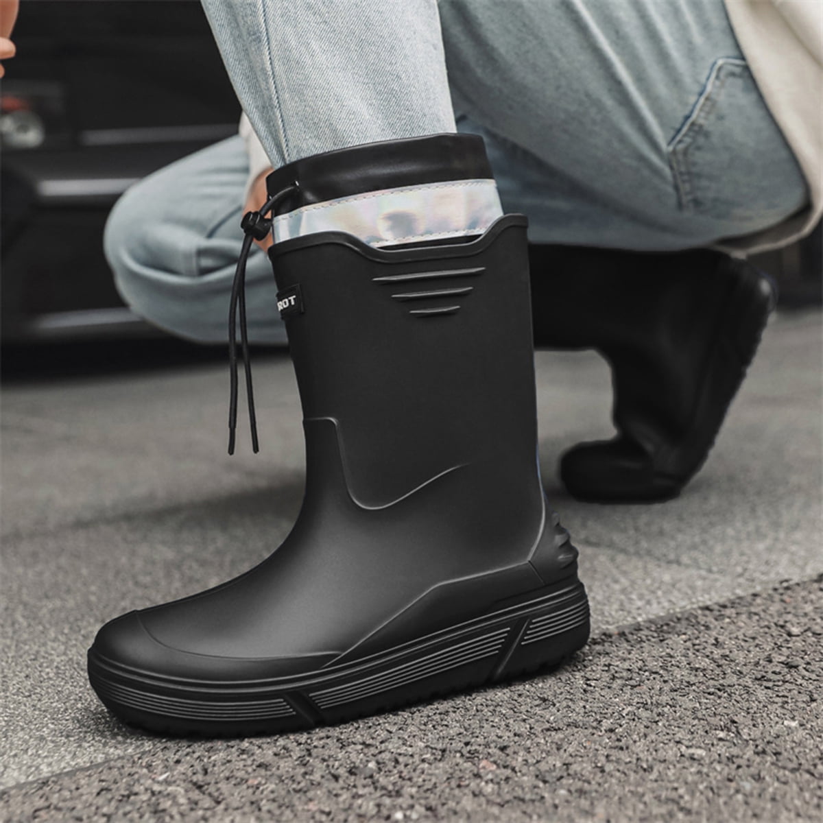 AUXDIQ Rain Shoes Men Mid-calf Boots Waterproof Rain Boots Outdoor Garden Shoes