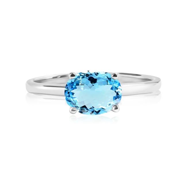 JeenMata Anillo de Compromiso Solitario de Topacio Azul de Corte Ovalado de 1,25 Quilates (Piedra Natal de Diciembre) en Oro Blanco de 18 K sobre Plata