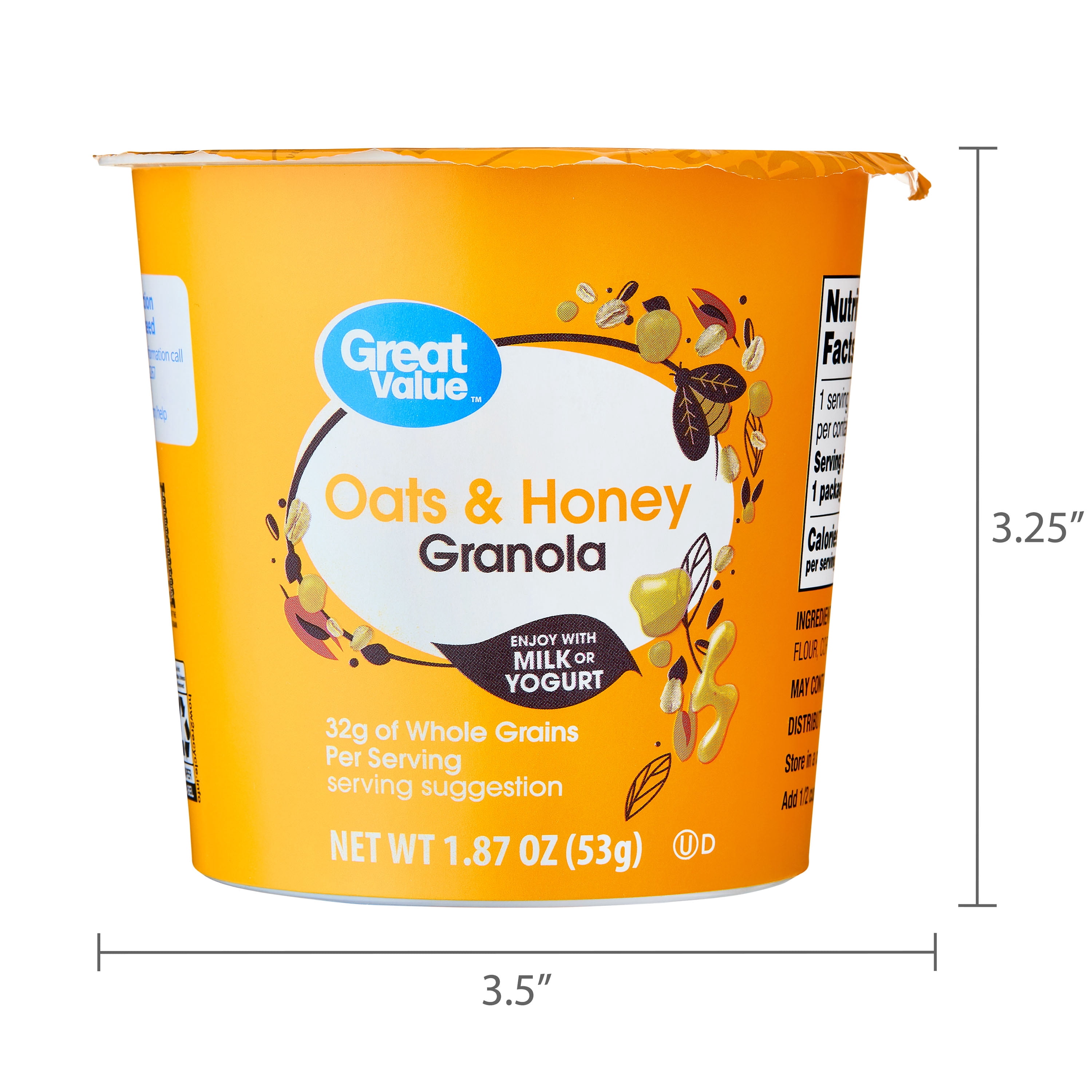 (12 pack) Great Value Oats and Honey Granola Single Serve Cup, 1.87 oz