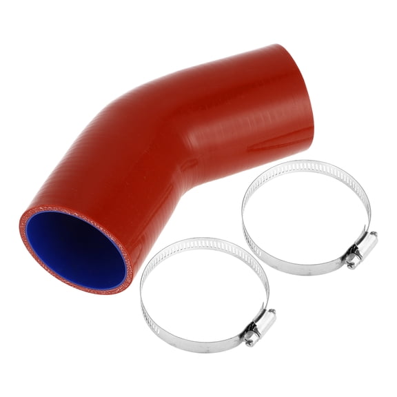 Unique Bargains 1 Set 65mm/2.56" ID 102mm/4.02" Length 45 Degrees Red Blue Car Silicone Hose with Clamps Coolant Hose Universal