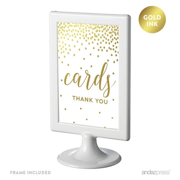 Metallic Gold Confetti Polka Dots 4x6-inch Party Signs, Cards Thank You, Includes Frame