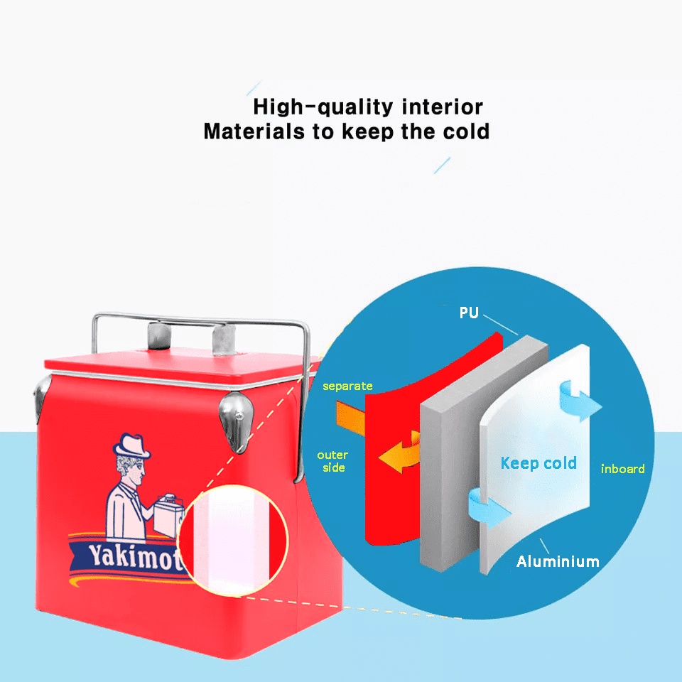 Yakimoto Vintage Metal Cooler, 14QT Retro Ice Chest with Bottle Opener, Red