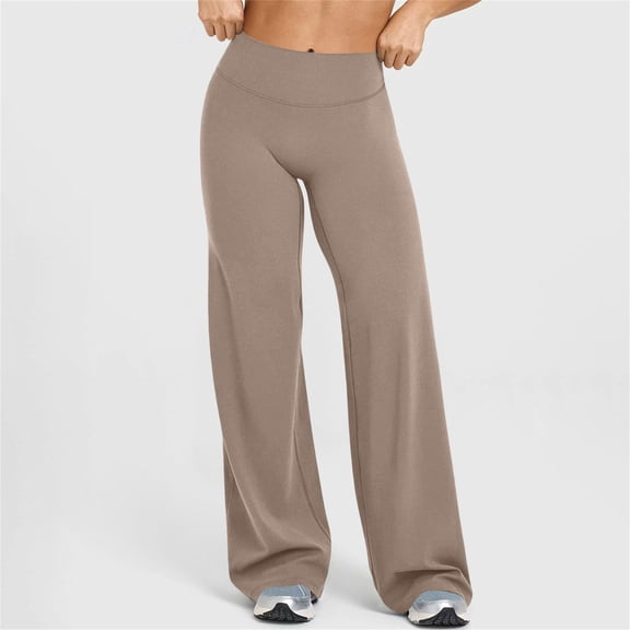 High Waisted Wide Leg Yoga Pants for Women No Front Seam Straight Leg Casual Gym Bottoms Beige S