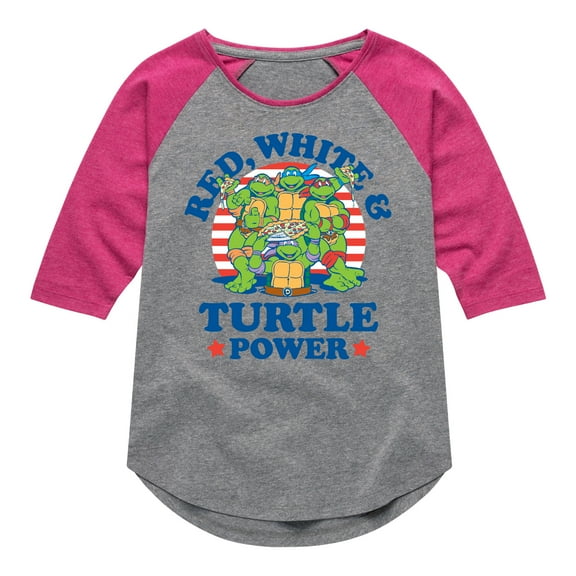 Teenage Mutant Ninja Turtles - Red White Turtle Power - Toddler & Youth Girls Raglan Tee