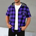 thumbnail image 2 of Men Summer Casual Plaid Hoodies Vintage Loose Short Sleeve Button Hooded Shirts Trendy Loose Fit Comfy Soft Tops With Pockets, 2 of 6