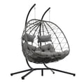thumbnail image 3 of 2 Persons Egg Chair With Stand Indoor Outdoor Swing Chair Patio Wicker Hanging Egg Chair Hanging Basket Chair With Stand For Bedroom Living Room Balcony,Light Gray, 3 of 13