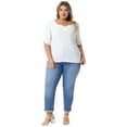 thumbnail image 3 of DARING DIVA Women's Plus Textured Notched V Neck Blouse 4X White, 3 of 6