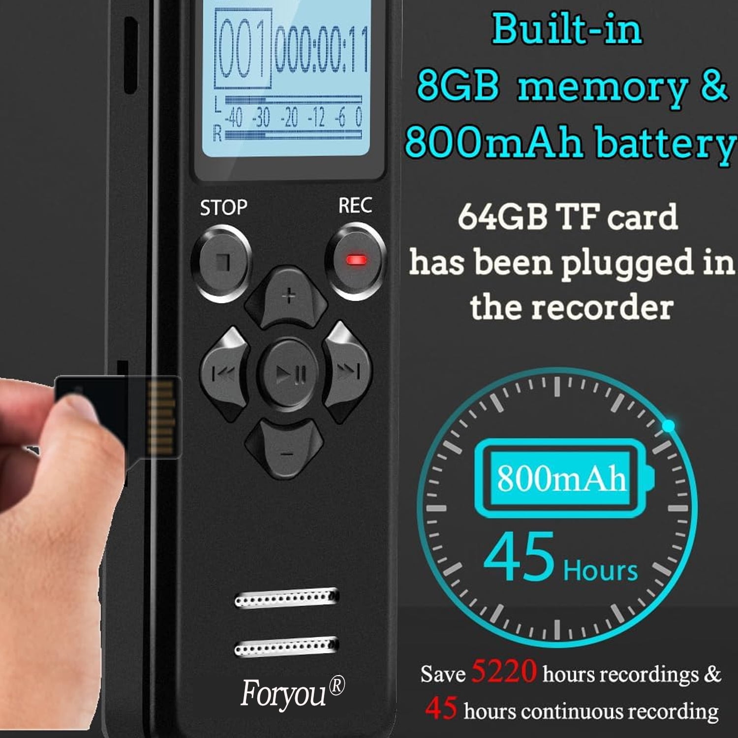 72GB Digital Voice Recorder Voice Activated Recorder for Lectures Meetings,5220 Hours Sound Audio Recorder Dictaphone Recording Device with Playback,MP3 Player,Password,Variable Speed