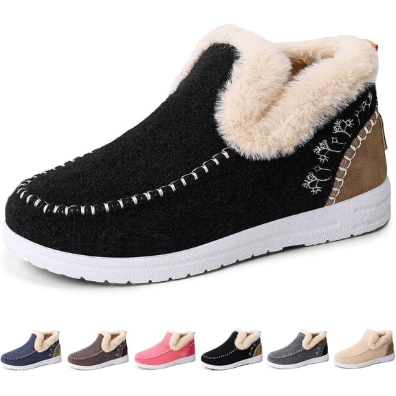 Cozy Fleece Slip-On Boots, Women's Winter Warm Plush Lined Non-Slip Flat Shoes,Flat Shoes Boots Indoor Outdoor