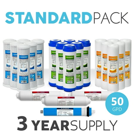Side Water - Express Water – 3 Year Reverse Osmosis System Replacement Filter Set – 22 Filters with 50 GPD RO Membrane, Carbon (GAC, ACB, PAC) Filters, Sediment (SED) Filters – 10 inch Size Water Filters