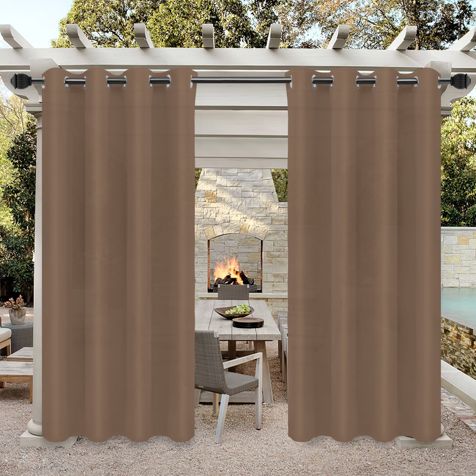 Cross Land Outdoor Curtains UV Protection Thermal Insulated Blackout for Patio,Garden,Chocolate,54x 96