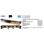 REAR STEP BUMPER ASSEMBLY; CHROME FINISH; WITHOUT DUAL EXHAUST; WITH PARK ASSIST SENSOR HOLES; INCLUDES BAR/PAD/BRACKETS AND LICENSE
