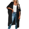 thumbnail image 2 of Ahabrexf Open Front Knit Cover Up for Women Black Chiffon Fabric Loose Fit Long Tunic Batwing Sleeves 1Pc, 2 of 9
