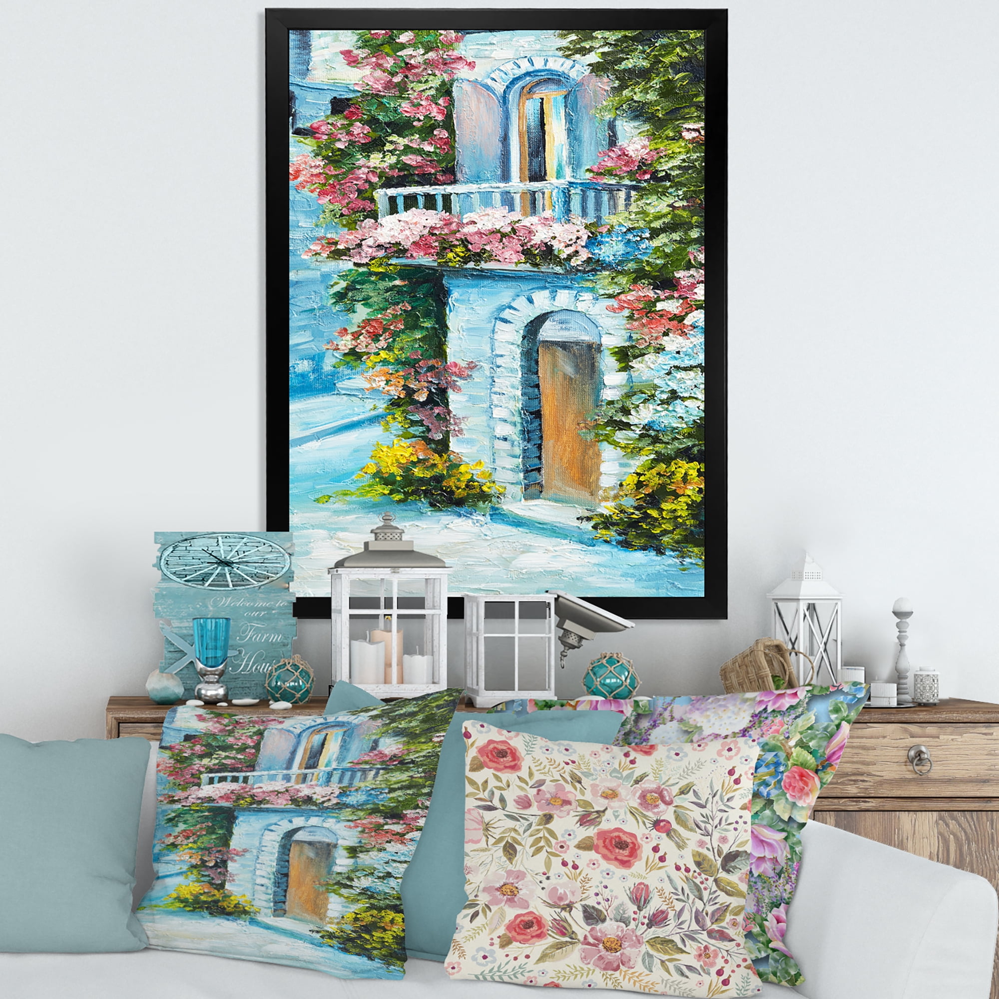 Designart 'House With Colorful Flowers Near The Sea II' Traditional Framed Art Print