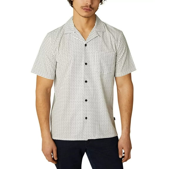 Dkny Men Hertford Regular-Fit Stretch Geo-Print Camp Shirt White Size M MSRP $70